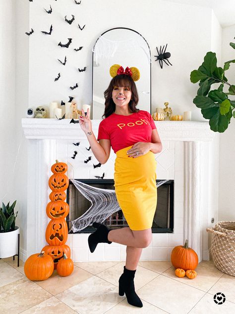 Winnie The Pooh Outfit For Pregnant Women, Winnie The Pooh Womens Costume, Pregnant Pooh Costume, Pooh Bear Pregnant Costume, Winnie The Pooh Maternity Costume, Pregnant Winnie The Pooh Costume, Winnie The Pooh Makeup Halloween, Winnie The Pooh Pregnant, Winnie The Pooh Costume Women