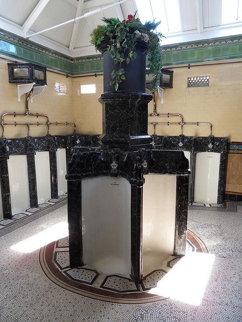 Manly Bathroom, Hallway Tiles Floor, Bathroom Equipment, Victorian Toilet, Isle Of Bute, Filmmaking Inspiration, Victorian Modern, Old Sink, Public Toilet