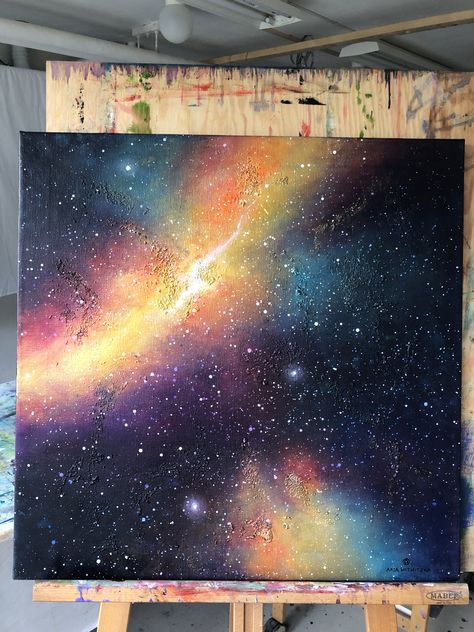 Oil Painting Galaxy, Universe Eyes, Galaxy Art Painting, Universe Painting, Rip Tattoo, Spray Paint Projects, Painting Space, Space Painting, Acrylic Painting Flowers