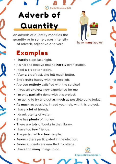 Adverb of Quantity Examples Adverb Sentences, Adverbs Of Degree Worksheets, Adverb Of Degree, Adverbs Vs Adjectives, Adverbs Sentences, What Is An Adverb, English Advanced, English Grammar Notes, English Practice