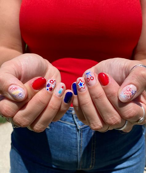 You look like the Fourth of July… Makes me want a hot dog real bad ❤️🌭💙 I can’t explain my love for these nails. The hot dogs or the rocket pop has to be my favorite! . . . @kokoist Premium Filler Base, Bluey White, Rouge Red @dndgel How Do U Neutral, Ceramic Jazz, Earth Day, Milky Blue Rocket Pop, The Fourth Of July, Earth Day, Fourth Of July, Hot Dogs, My Love, Rocket, Nails, Dogs