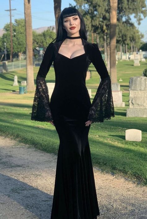 Black Velvet Dark Queen Morticia Addams Gothic Victorian Dress . DevilNight.co.uk | We Ship Worldwide #morticiaaddams#alternativedress#gothicvictorian #gothicdress #maxidress #victorian #victoriandress #gothicfashion #gothicfantasy #morticiaaddamsdress Goth Velvet Dress, Goth Dress Long, Goth Dress Formal, Morticia Addams Dress, Goth Prom, Gothic Victorian Dresses, Addams Dress, Vampire Wedding, Baby Wardrobe