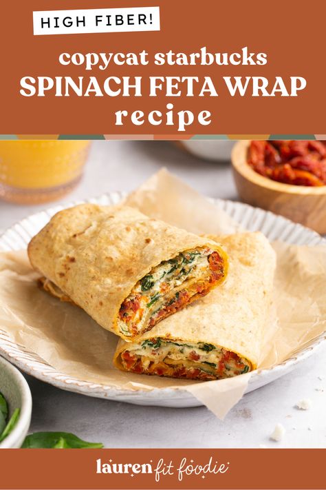 Spinach Feta Wrap, Feta Wrap, Breakfast Wrap, Mediterranean Flavors, Spinach Wraps, Lunch Wraps, Wrap Recipe, Copycat Starbucks, Spinach Feta