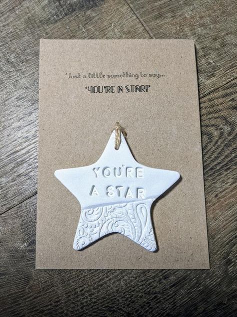 Cricut Small Gifts, Air Dry Clay Art Projects, Clay Tags, Clay Star, Clay Hanging, Clay Decorations, Personalized Crafts, Clay Gift Tags, Anniversary Gift Ideas