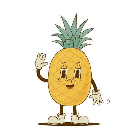 Pineapple Character, Fat Babies, Cartoon Pineapple, Funny Fruit, Food Icon, Cartoon Food, 80s Cartoon, Retro Cartoon, Retro Cartoons