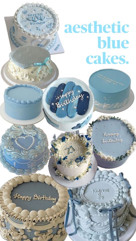 collage about aesthetic cakes in shades of blue! 💙 Shades Of Blue Cake, Blue Cakes, Happy 21st Birthday, Aesthetic Blue, 21st Birthday, Shades Of Blue, Happy Birthday, Shades, Collage