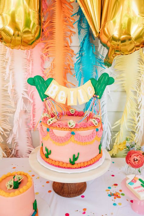 First fiesta birthday, fiesta cake, cactus cake topper, fiesta vintage cake, girls birthday, cinco de mayo birthday Fiesta Cookies, Cactus Balloon, First Fiesta, Fiesta Decor, Kids Table Set, Cactus Cake, Fiesta Cake, Taco Truck, Fiesta Decorations