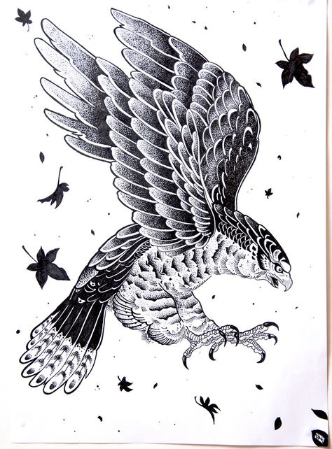 Falcon Tattoo, Swallow Bird Tattoos, Japanese Snake Tattoo, Hawk Tattoo, Bird Shape, Dotwork Tattoo, Spirit Animal Art, Raven Tattoo