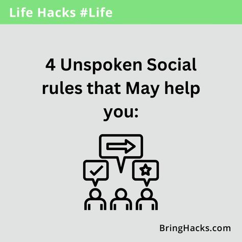 4 Unspoken Social rules that May help you: Follow and Share these with your best friends to enhance their everyday living. ❤ #lifehacks #lifetips #useful #smart #usefultips #psychology #life #tricks #BringHack Life Tricks, Helpful Hints, Life Hacks, Psychology, Best Friends, Bring It On, Quick Saves, Instagram