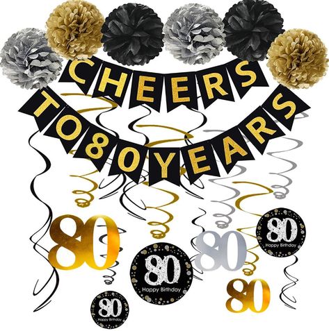 AmazonSmile: 80th Birthday Party Decorations Kit - Gold Glittery Cheers to 80 Years Banner,Poms,12Pcs Sparkling 80 Hanging Swirl for 80th Anniversary Decorations 80 Years Old Party Supplies: Toys & Games 60 Anniversary Decorations, 75th Birthday Party Decorations, Cheers To 80 Years, Happy Birthday 60, Birthday Party Planning Checklist, 40th Anniversary Decorations, 75th Birthday Decorations, 80th Birthday Party Decorations, 50th Anniversary Decorations