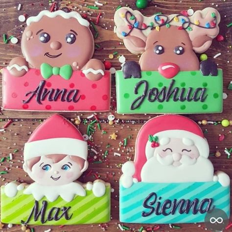 Personalized Sugar Cookies Christmas, Christmas Cookies With Names, Piped Cookies, Personalized Christmas Cookies, Royal Cookies, Cookies Icing, Cookie Corner, Christmas Cookie Cake, Winter Cookies