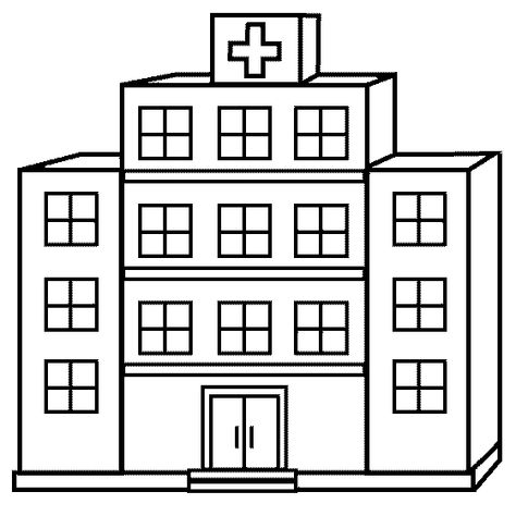 Hospital Coloring Page Hospital Coloring Page, Hospital Black And White, Minecraft Hospital, Hospital Drawing, Community Clipart, Hospital Clipart, Book Hospital, Coloring Pages For Teenagers, Spiderman Coloring