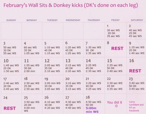 February Wall Sits and Donkey Kicks Challenge. Are you in? ;) Leg Challenge, Calendar Graphic, Wall Sit, Month Workout Challenge, Exercise Challenge, February Challenge, Month Workout, Wall Sits, Donkey Kicks