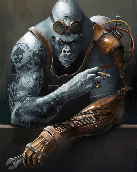 regram @ilovefantasyart Title: Steampunk Gorilla  Artist: Sebastian Luca… Gorillas Art, Steampunk Tendencies, Art Steampunk, Monkey Art, 다크 판타지, Steampunk Art, Arte Fantasy, Arte Animal, Dieselpunk