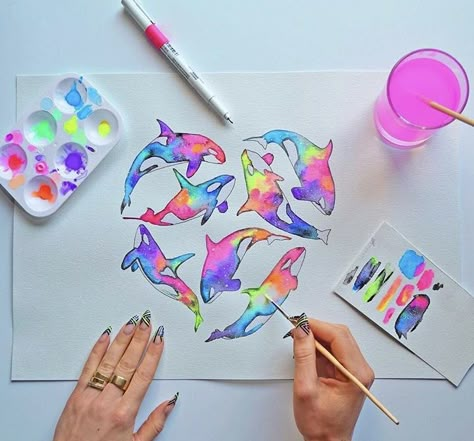 Easy Yet Beautiful Drawings, Neon Watercolor, Neon Painting, Neon Art, Amazing Art Painting, Pink Art, Beautiful Drawings, Painting Art Projects, Cool Art Drawings