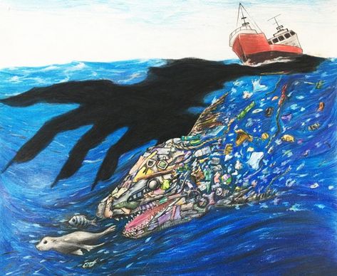 Ocean Awareness, Endangered Species Art, Awareness Art, Surealism Art, Conservation Art, Art With Meaning, Gcse Art Sketchbook, Plastic Art, Ocean Conservation