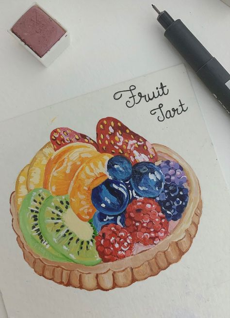 Food Pencil Color, Marker Drawing Ideas Easy, Dessert Drawings, Drawing Fruit, Food Art Painting, Cake Drawing, Prismacolor Art, Fruits Drawing, Food Illustration Art