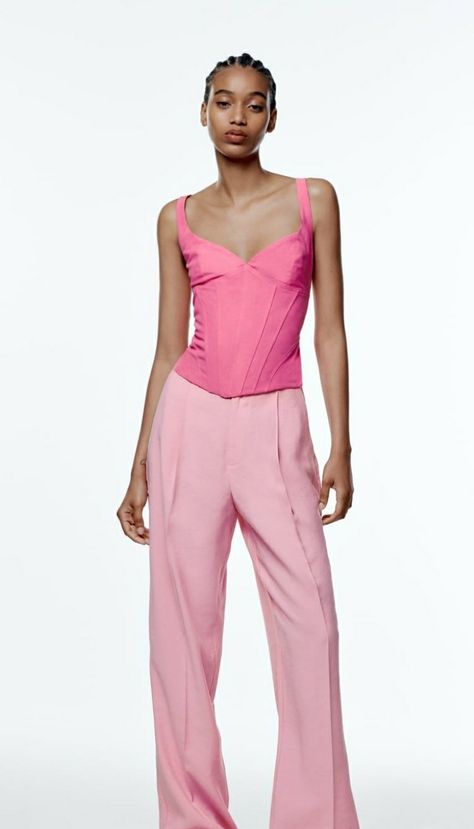 Zara Corset Top, Zara Outlet, Satin Crop Top, Pink Corset, Colorful Crop Tops, Corset Style Tops, Ribbed Crop Top, Top Crop, Satin Top