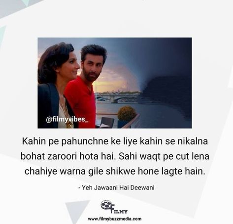 Yjhd Quotes, Bollywood Love Quotes, Hindi Literature, Filmy Quotes, Dear Zindagi Quotes, Bollywood Movie Songs, Movie Dialogues, Bollywood Quotes, Funny Words To Say