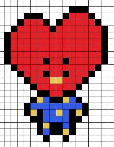 Javiuuuuuu Bts Pixel Art, Kpop Pixel Art, Pixel Art Kpop, Bff Backgrounds For 2 Spongebob, Bt21 Tata, Hamma Beads Ideas, Easy Pixel Art, Bts Bt21, Pixel Drawing