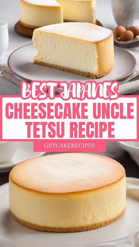 Japanese Fluffy Cheesecake Recipe, Japanese Cheesecake Recipe Best, Asian Cake Recipe, Uncle Tetsu Cheesecake Recipe, Japanese Cake Recipe, Japanese Fluffy Cheesecake, Light Cheesecake Recipe, Fluffy Cheesecake Recipe, Japanese Jiggly Cheesecake Recipe