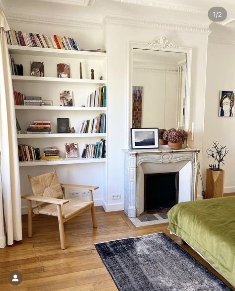 Bench In Bedroom Against Wall, Bedroom Against Wall, Bench In Bedroom, Modern Eclectic Home, Dream House Aesthetic, Berlin Apartment, French Apartment, Bachelorette Pad, Room Of One's Own