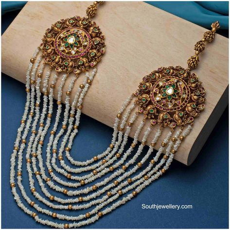 Pearl Haram, 22 Carat Gold Jewellery, Pearl Neck, Bridal Necklace Designs, Neck Pieces Jewelry, Gold Jewelry Simple Necklace, Terracotta Jewellery, Gold Bridal Jewellery Sets, Wedding Blouse