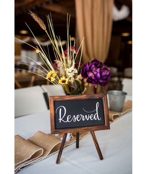 Reserved table sign with pearl lined burlap runner. Reserved Table Signs Quinceanera, Reservation Signs For Tables, Table Reservation Ideas, Police Banquet, Table Reserved Signs, Reserved Sign Wedding, Reserved Table Sign, Navy Retirement, 50th Birthday Party Ideas For Men