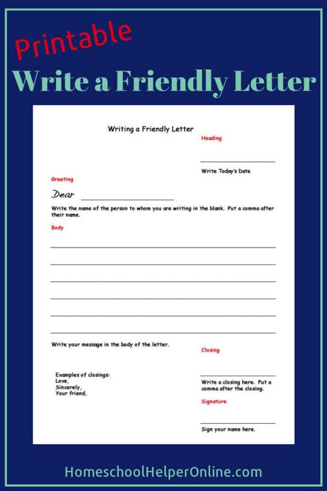 This free printable worksheet will guide your student through the process of writing a friendly letter. #printableworksheet #friendlyletter Writing A Friendly Letter, Parts Of A Friendly Letter, Friendly Letter Template, Letter Writing Worksheets, Holiday Math Worksheets, Lap Book Templates, Friendly Letter Writing, Christmas Math Worksheets, Letter Writing Template