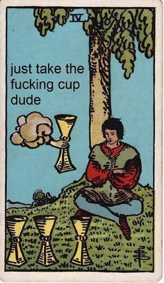 Four Of Cups Tarot, Four Of Cups, Celtic Cross Tarot, Biddy Tarot, Tarot Significado, Cups Tarot, Learning Tarot Cards, Tarot Card Spreads, Tarot Meanings