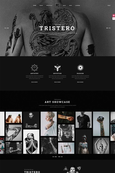 Tristero is a stylish and modern WordPress theme designed for tattoo artists and salons. It features a clean and minimal design with a focus on user experience. The theme is easy to use and customize, and it comes with a variety of features that are perfect for showcasing your Tatto Designs, Tattoo Website, Web Design Ux Ui, Art Industry, The Devils, Tattoo Portfolio, Full Sleeve Tattoo, Shop Layout, Webpage Design