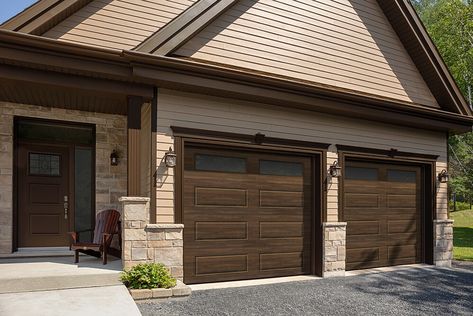 GARAGA Traditional Garage Doors | Elegant Designs & Colours Brown Garage Doors, Brown Garage Door, Brown Roof, Brick Home, Overhead Door, Elegant Designs, Classic Beauty, Exterior Paint, House Colors