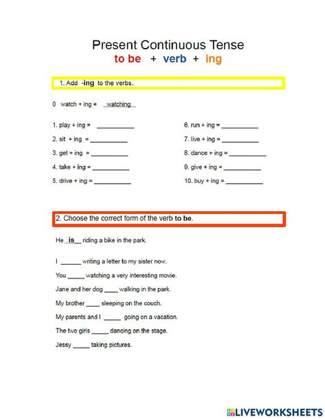 PRESENT CONTINUOUS (affirmative and negative sentences) worksheet Letter To My Sister, Present Continuous Worksheet, Present Continuous Tense, English As A Second Language (esl), English As A Second Language, School Subjects, Online Workouts, Google Classroom, Good Movies