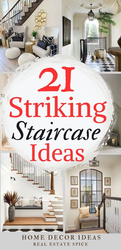 21 STRIKING Staircase Landing Ideas Stairs With Low Ceiling, Hallway And Staircase Ideas, Foyer Ideas Entryway Stairs Entrance, Switchback Stairs With Landing, Two Toned Staircase, Stair Entrance Ideas, Stairway Decorating Entryway, Stairway Ideas Staircase Remodel, Switchback Staircase Ideas