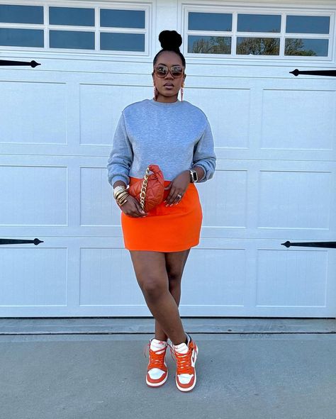 ~Recap of the OOTD~ Swipe to see the look styled with sneakers as well. Watch previous reel for step by step details! 🧡🩶 . . 📌Shop the look on my @shop.ltk page linked in my bio. . . ✨What I’m wearing: *Cropped sweatshirt: @amazonfashion (linked on LTK) *Skirt: @zara (old) *Heels: Ali Express (linked on LTK) *Sneakers: @jumpman23 via @stockx (linked on LTK) *Purse: Zara (old) *Earrings: @leathercandyaccessories (gifted) *Bracelets: @juliavaughn and Amazon *Sunglasses: @quayaustralia . . . ... Fall Skirt Outfits With Sneakers, Mini Skirt Outfit With Sneakers, Fall Dresses With Sneakers, How To Dress Up Sneakers, Skirts With Sneakers Outfits, Going Out Outfits With Sneakers, Sneakers Work Outfit, Dress With Sneakers Outfit, Sweatshirt And Skirt Outfit