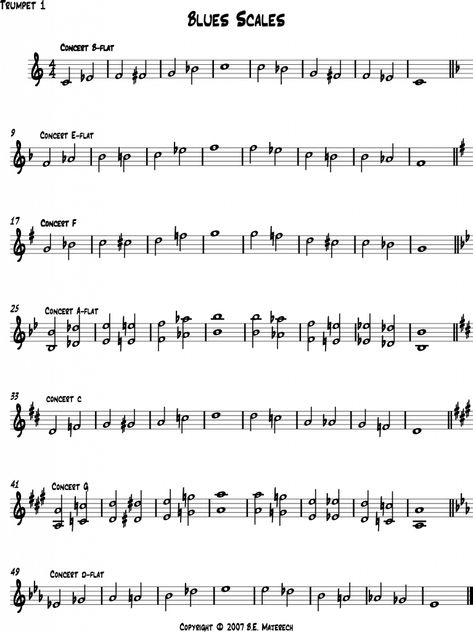 Blues Scales for Trumpet Trumpet Fingering Chart, Chromatic Scale, Play Trumpet, Blues Scale, Trumpet Players, Major Scale, Music Theory, Video Lessons, Some Ideas