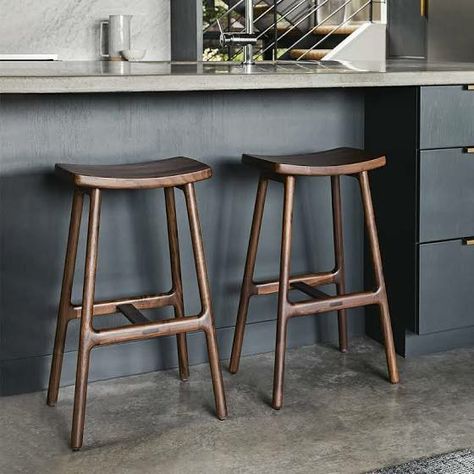 Japandi Bar Stools, Walnut Bar Stools, Kitchen High Chairs, Backless Counter Stools, Wooden Barstools, Walnut Stool, Mid Century Modern Dining Room Furniture, Chairs For Kitchen Island, Mid Century Bar Stools