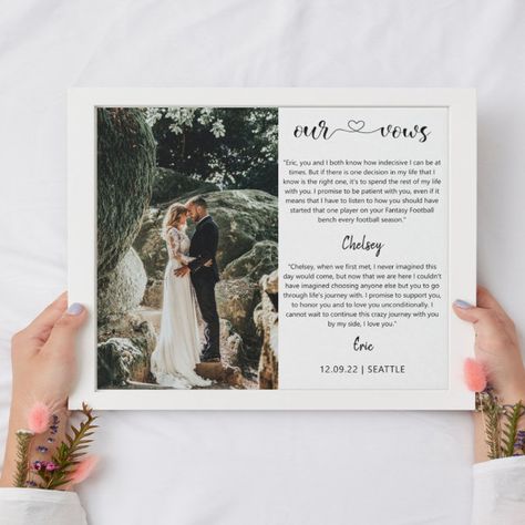 wedding photo with vows modern calligraphy faux canvas print Bride On Wedding Day, Mickey Invitations, Groom Gift From Bride, Bride And Groom Gifts, Photo Wedding, Groom Gift, Free Birthday Invitations, Day Wedding, Wedding Vows