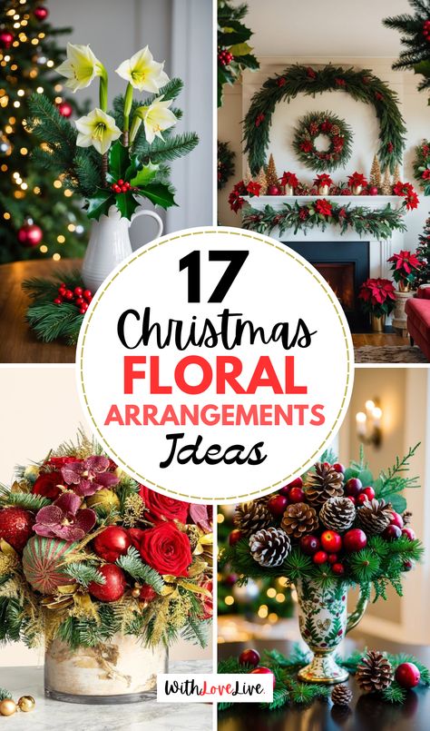 🌹 Deck the halls with our festive Christmas floral arrangement ideas! See how to use seasonal greens and vibrant blooms to create breathtaking decorations. 🌟 Whether you’re hosting a party or just decorating for the season, check out our guide and save this pin for reference! Floral Christmas Decorations, Pink Christmas Floral Arrangements, Floral Arrangement Ideas, Christmas Floral Arrangements Diy, Christmas Floral Designs, Table Flower Arrangements, Winter Arrangements, Christmas Dining Table, Christmas Flower Arrangements