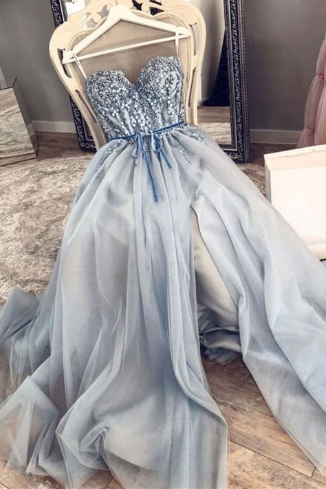 Luulla Dresses, Blue Dress Formal, Sweetheart Prom Dress, Blue Tulle, Beaded Prom Dress, Long Prom Dresses, Custom Size Dresses, Dress Formal, Prom Dresses Blue