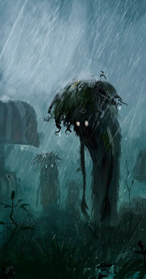 Forest Concept Art, Goro Fujita, Forest Concept, Scary Creatures, Walking In The Rain, 다크 판타지, Monster Concept Art, Fantasy Monster, Creepy Art