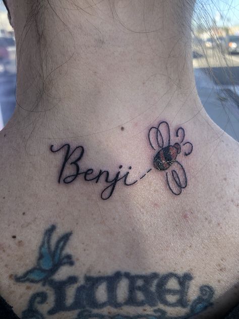 Benji my Bee - tribute to my beautiful boy Name Tattoo, Creative Tattoos, Cute Tattoos, Infinity Tattoo, Bee, Tattoos