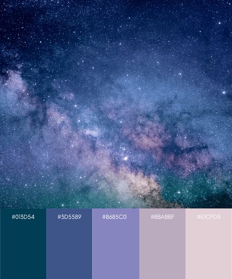 5 Out Of This World Color Palettes For Your Business – Katey Ruth Creative Galaxy Color Palette Hex Codes, Galaxy Colour Pallete, Space Colors Palette, Party Colour Themes Color Palettes, Celestial Color Scheme, Stary Night Color Pallete, Midnight Sky Color Palette, September Color Scheme, Alexandrite Color Palette