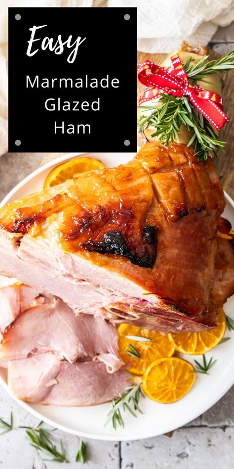 This very easy Marmalade Glazed Ham is a great addition to a festive table. For this recipe, we use a simple glaze made from orange juice, orange marmalade, brown sugar, Dijon mustard and ground ginger. The contrasting flavours of sweet, savoury, and slightly spicy combine to make a sticky glaze that turns the ham into a festive centrepiece, whilst adding flavour along the way. Ham Easter, Easy Ham Glaze, Orange Glazed Ham, Homemade Bourbon, Spiral Sliced Ham, Easter Ham, Ham Glaze Recipe, Easy Ham, Holiday Ham