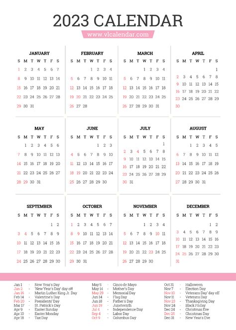 2023 Calendar Printable with Holidays 2023 Calendar With Holidays, 2023 Calendar Printable, Calendar With Holidays, Free Calendars, Free Printable Calendar Templates, American Holidays, Calendar Time, 2023 Calendar, Free Calendar