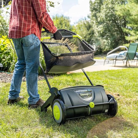 Earthwise LSW70021 21-Inch Leaf & Grass Push Lawn Sweeper, Width, Black #Ad as an Amazon Associate I earn on qualifying purchases #easytouse #leafcollector #pickupleaves #sweeper #fall #leaves #home #homemusthave #yard #lawn #handygadget Leaf Sweeper, Lawn Sweeper, Best Garden Tools, Black Patio, Garden Types, Fall Leaves, Black Fashion, Lawn, Patio