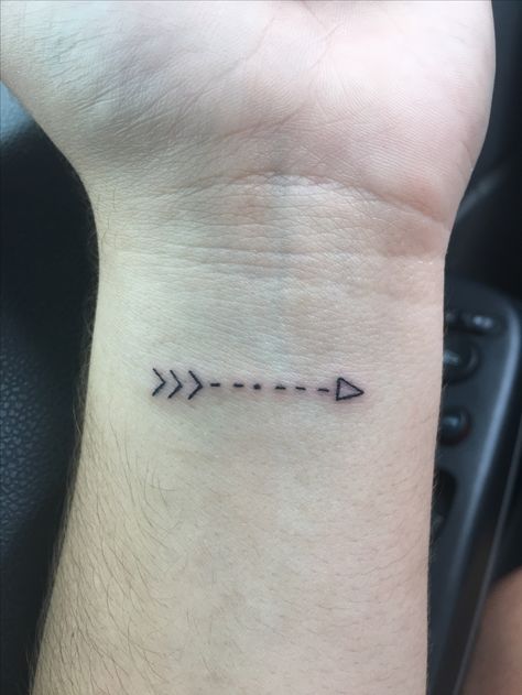 Arrow Wrist tattoo, Morse code tattoo "go" Quote "go fearlessly in the direction of your dreams" Morse Code Arrow Tattoo, Arrow Semicolon Tattoo, Arrow Morse Code Tattoo, Semi Colon Arrow Tattoo Ideas, Morse Code Tattoo Ideas Beautiful, I Am Strong Morse Code Tattoo, Arrow Tat, Arrow Tattoo On Wrist, Arrow Semicolon Infinity Tattoo