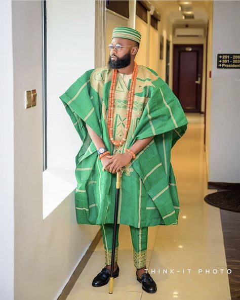 Green Asooke Agbada looks for Yoruba grooms~ Nigerian wedding fashion Nigerian Men Fashion Traditional Agbada, Nigerian Men Fashion Traditional Wedding, Yoruba Fashion, Agbada Design, Nigerian Outfits, Elegant Wear, African Wear Styles For Men, Traditional Wedding Attire, African Attire For Men