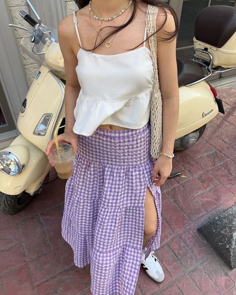 Lilac Gingham Skirt is available for purchase on our website 💜 #pinterestvibes #outfits #outfitideas #aesthetic #gingham Gingham Aesthetic, Lilac Skirt, Lilac Gingham, Gingham Skirt, Preppy Outfit, Gingham, What To Wear, Lilac, Skirt