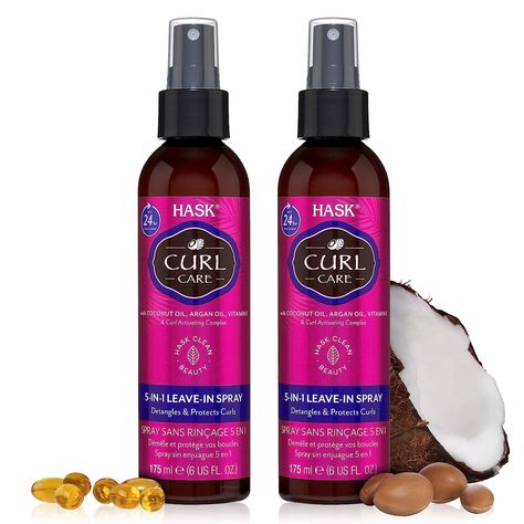 HASK CURL CARE 5-IN-1 Leave-In Spray Conditioner 2 Piece Bundle- vegan formula, cruelty free, color safe, gluten-free, sulfate-free, paraben-free Leave In Conditioner Spray, Curl Care, Spray Conditioner, Hair Nutrients, Tropical Scent, Beauty Mask, Natural Haircare, Frizz Control, Deep Conditioner